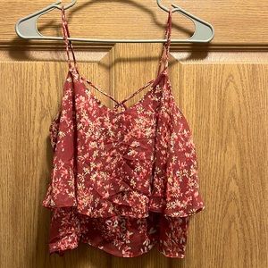 Express Maroon/Red Floral Cropped Tank Top, size small